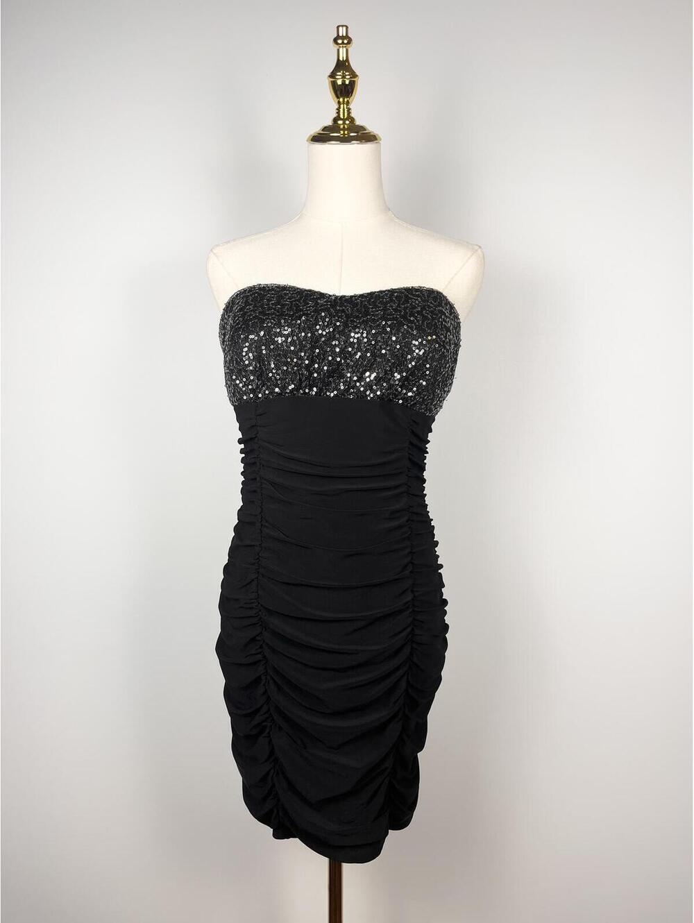 Y2K Wishes XL Sequin Strapless Bodycon Dress Ruched Party Club Mini Dress